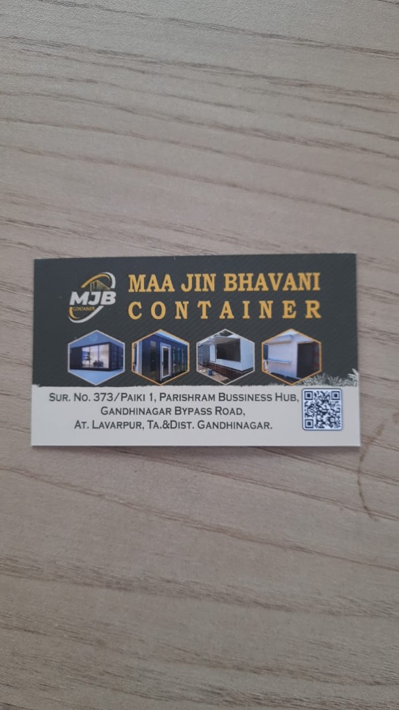 Maa Jin Bhavani Container official business card reverse showing address