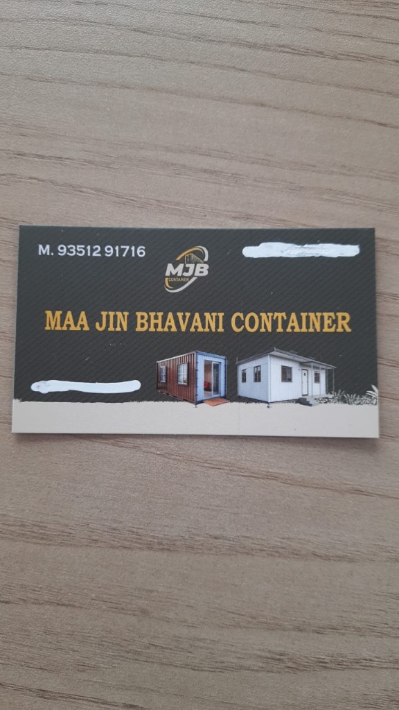 Maa Jin Bhavani Container official business card front showing container models